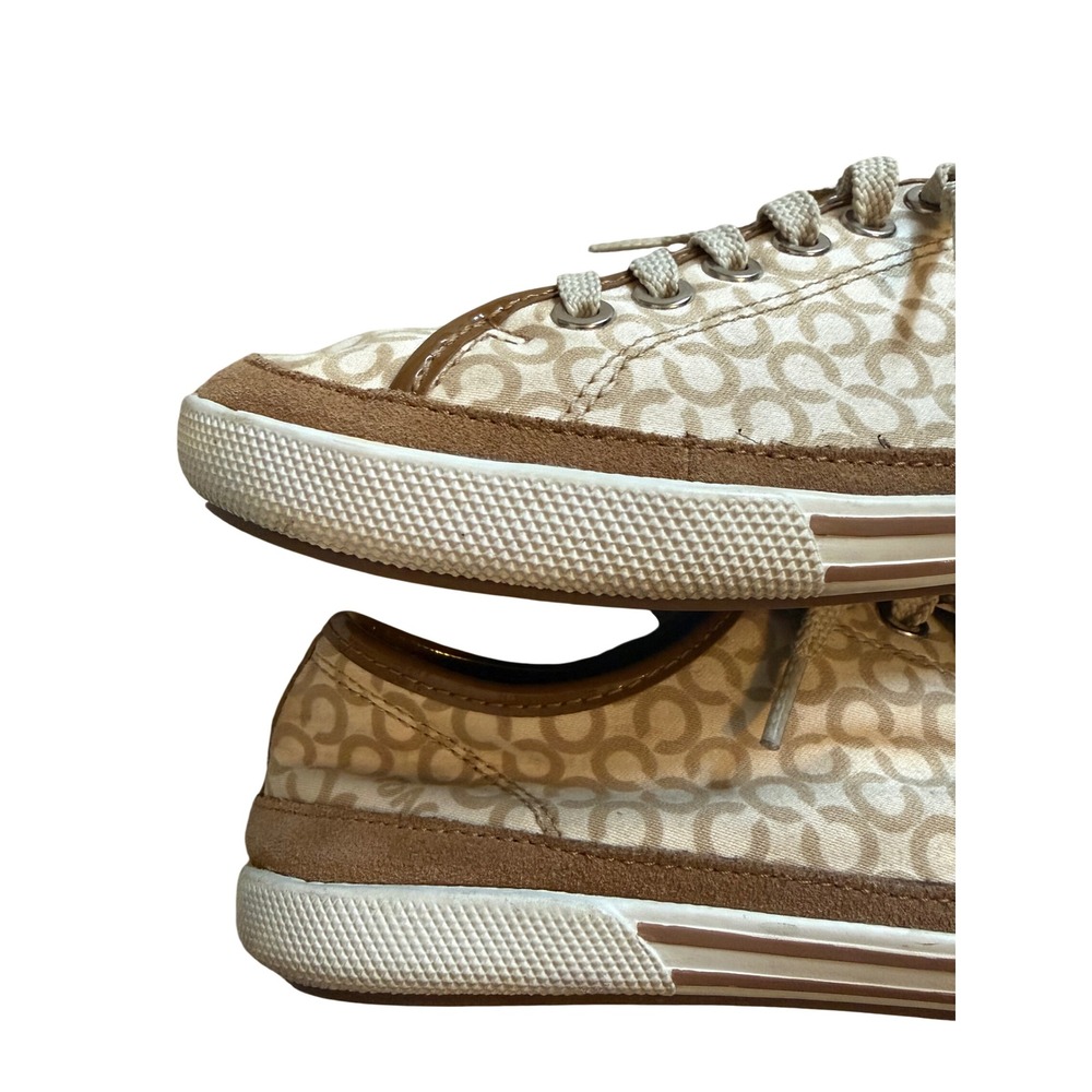 Pre- Loved Coach Edith Signature Canvas Sneakers Tan Brown Logo Women's Size 8M - Picture 3 of 16